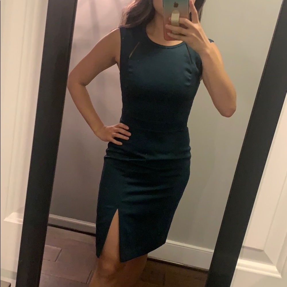 DARK GREEN PENCIL DRESS WITH SLIT